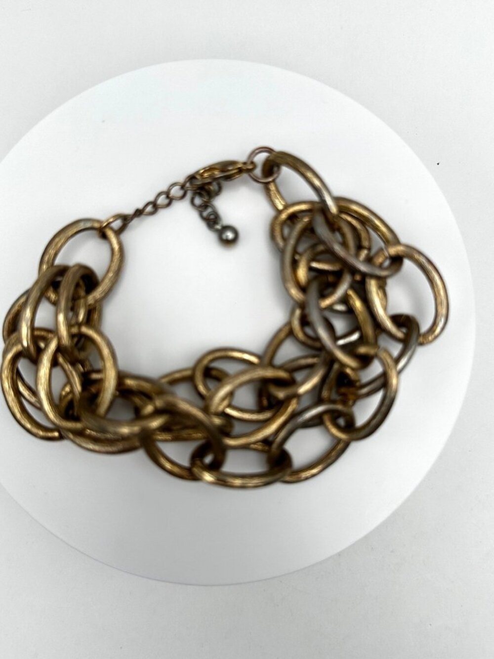 Vintage 80s Gold Tone Chunky Oval Trio-Strand Link Chain Hand Bracelet Jewelry
